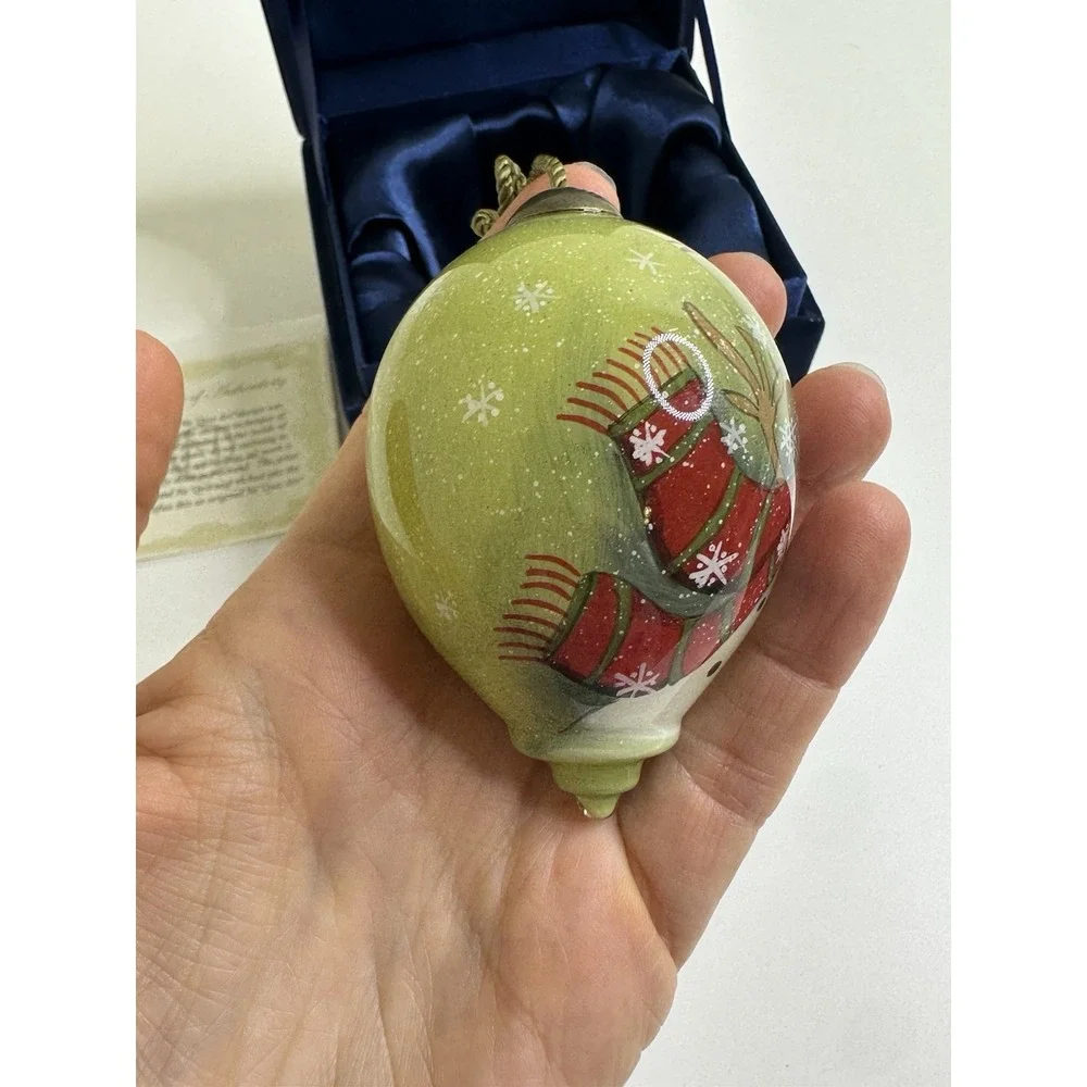 Ne'Qwa Art Hand painted Glass Christmas Ornament‎ Teardrop Snowman